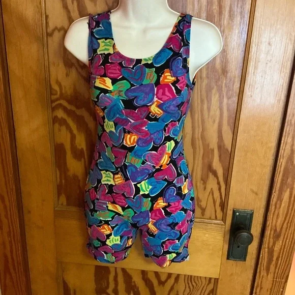 Vintage 80s bright hearts unitard - Picture 5 of 12
